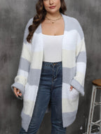 Plus Size Cardigan Striped Open Front Long Sleeve Knitwear f6f37f17-a3da-4c7c-9205-edd4fda79041-Max Trendsi