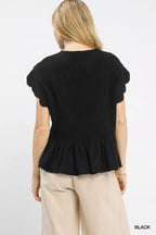 Umgee Womens Blouse Blac Linen Blend Smocked Peplum Short Sleev Top f6f4291d-5e7b-40e6-ab9e-6b2d82e94797-Max-Origin Trendsi