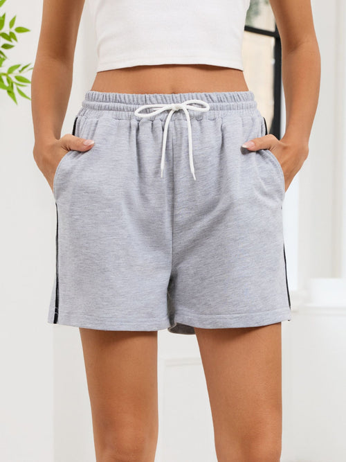 Striped Trim Drawstring Shorts