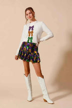 SO ME Sequins Mini Skirt Mardi Gras Checker Ruffled f70741247e7a4d83911eb9cd3456f683-Max-Origin Trendsi