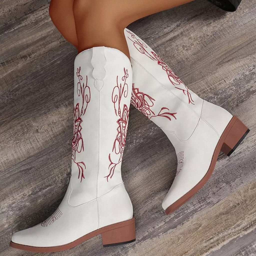 Women's Boots Western Embroidered Block Mid Heels Shoes f7151f2f890a4823a5ed2ce05661b80c-Max-Origin Trendsi