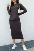 Women Sweater Set Round Neck Knit Top and Midi Skirt Basic Style 2 Pcs f7152cf0-adb9-4861-8d82-a78f7498585e-Max Trendsi