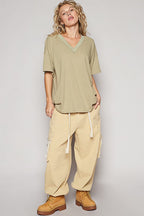 POL Women T-Shirt V-Neck Half Sleeve Dried Moss Cotton Blend Top Tees f7218d11-272e-438a-9a31-0cb8d38d2cf3-Max Trendsi
