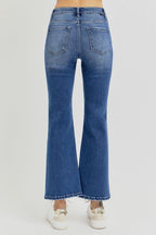 RISEN Distressed Jeans High Rise Crop Flared Women's Denim Blue Pants f7297af7-be0f-4e78-8576-2a3ec064df59-Max Trendsi