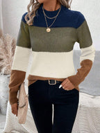 Striped Sweater Color Block Mock Neck Long Sleeve Soft Knitwear f72d0003-1374-43ba-99e7-e725c3fc5aa3-Max Trendsi