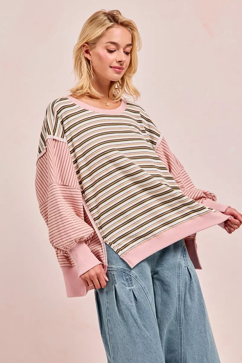 BiBi Womens Sweatshirt Stripe Mixed Top With Cut Edge And Reverse Outseam f72ef076d41740d4ad3f5a46791d2576-Max-Origin Trendsi