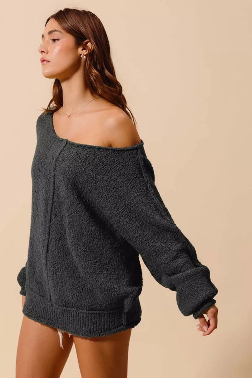 SO ME Womens Sweater Loose Fit Exposed Seam Slouchy Boucle Oversized f7319b0e-8f02-44d6-b71a-17806477a9e9-Max-Origin Trendsi