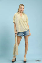 Umgee Womens Blouse Butter Yellow Striped Embroidered Top with Scallop Trim f734592a-f595-4d6d-adad-6a354aec36e3-Max-Origin Trendsi