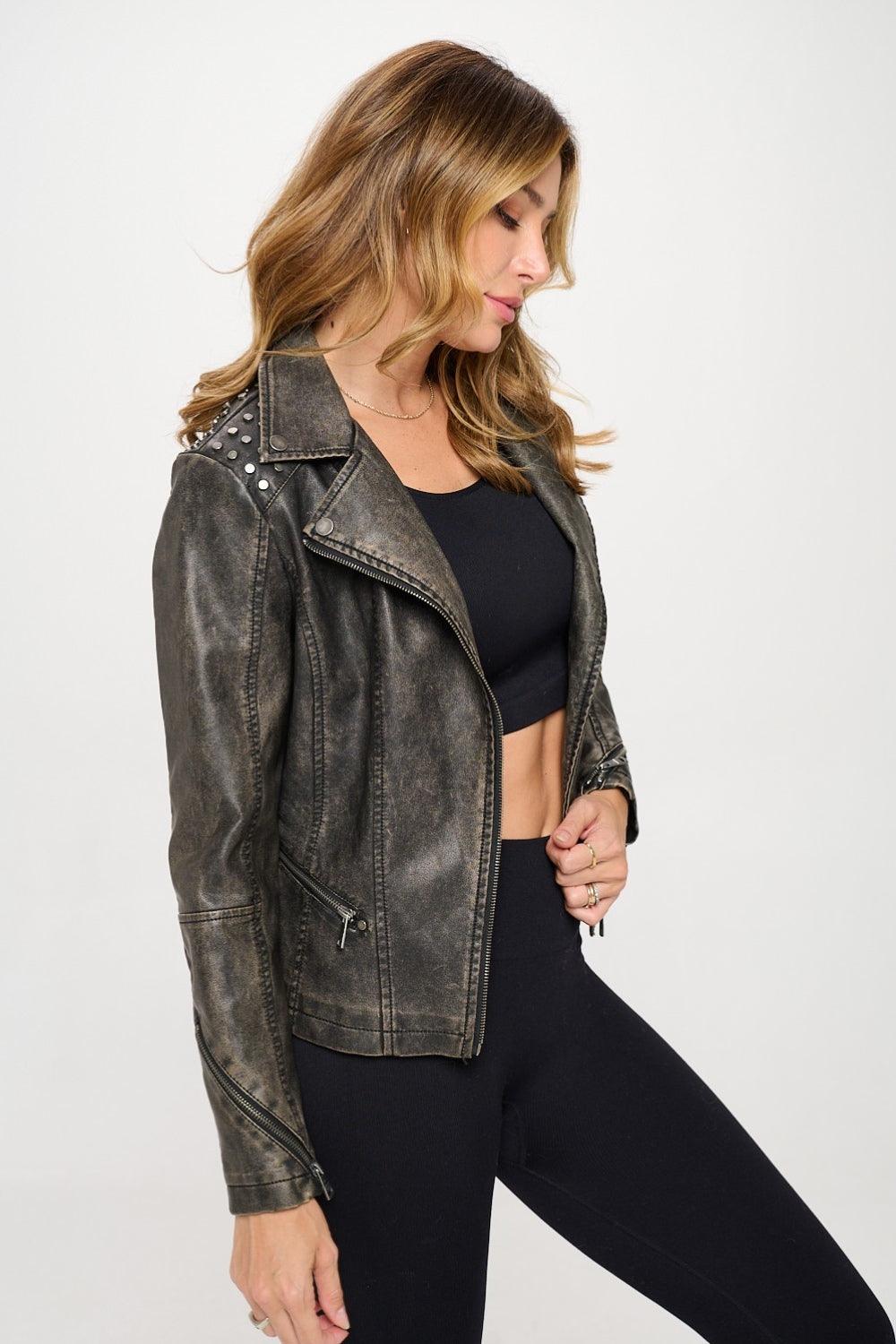 Coalition LA Moto Faux Leather Jacket Studded Classic Coat f736ef28-ddd6-4ac9-abc4-5e31decbedff-Max Trendsi