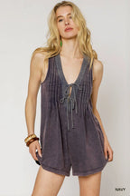 Umgee Romper Navy V Neck Lace-Up Tie Front Sleeveless Jumpsuit f74e77c9-97b8-4901-aded-f2a5dd6dda26-Max-Origin Trendsi