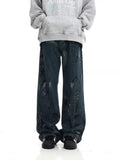 Men's Full-Length Wide Leg Jeans with Paint Splatter Design in Plus Sizes