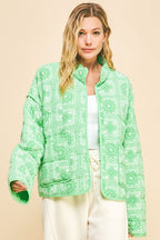 Davi & Dani USA Women Quilted Jacket Floral Neon Green Open Long Sleeve f755c9fc-cf76-4ea6-b405-99321ead4bfd-Max Trendsi