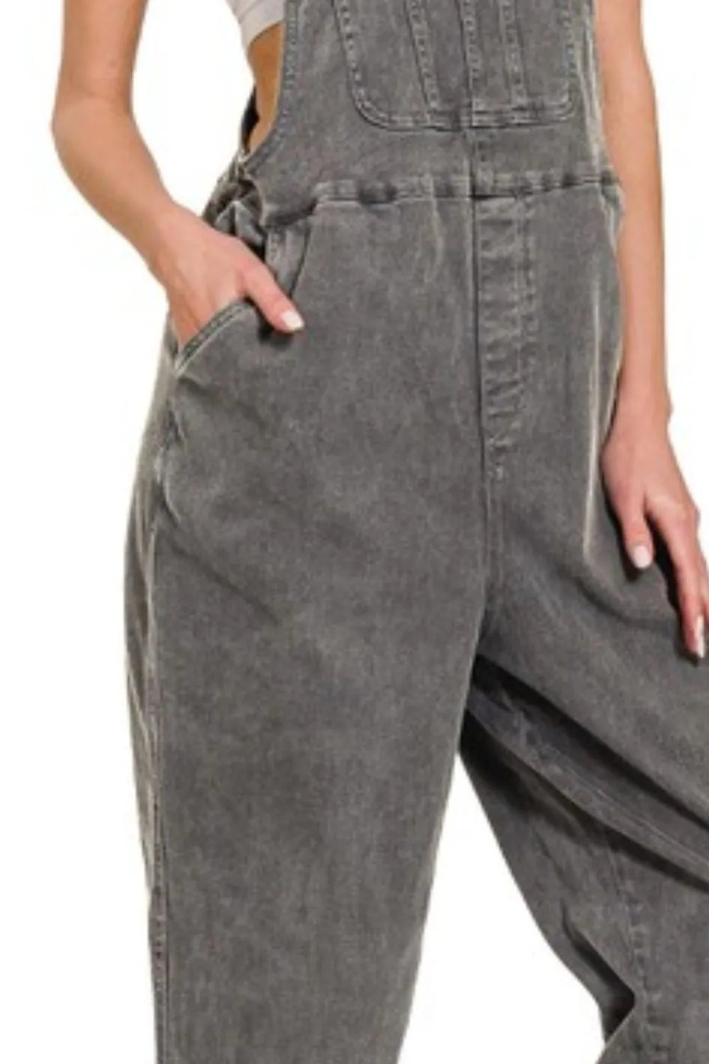 Zenana Denim Overalls Ash Black Washed Knot Strap Relaxed Fit Jumpsuit f758d613-c358-4d83-a662-e7cf64997f66-Max-Origin Trendsi