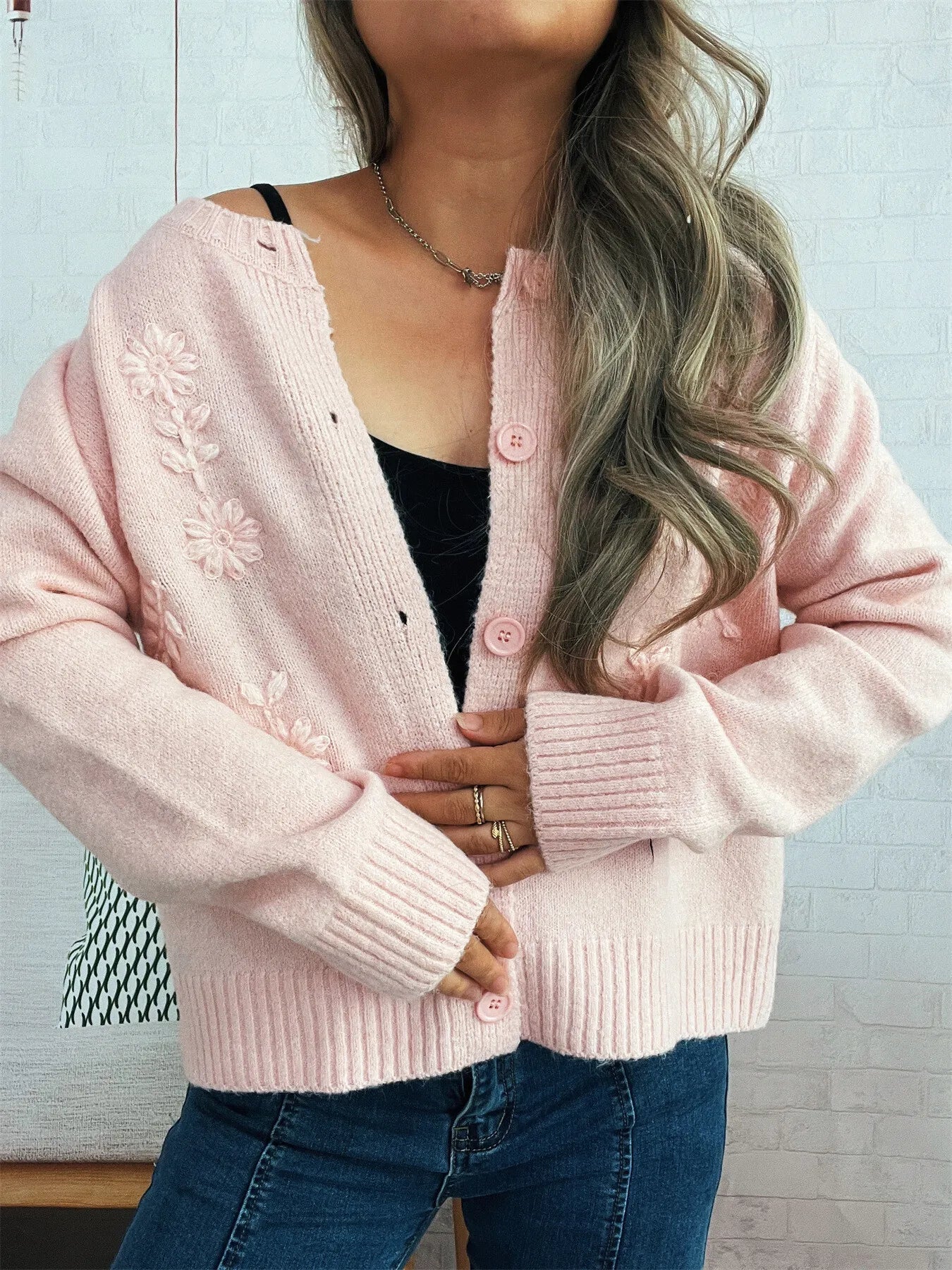 Women's Cardigan Flower Embroidered Button Up Ribbed Hem Round Neck f7717651bac647dbb7bcba3d32435da3-Max-Origin Trendsi