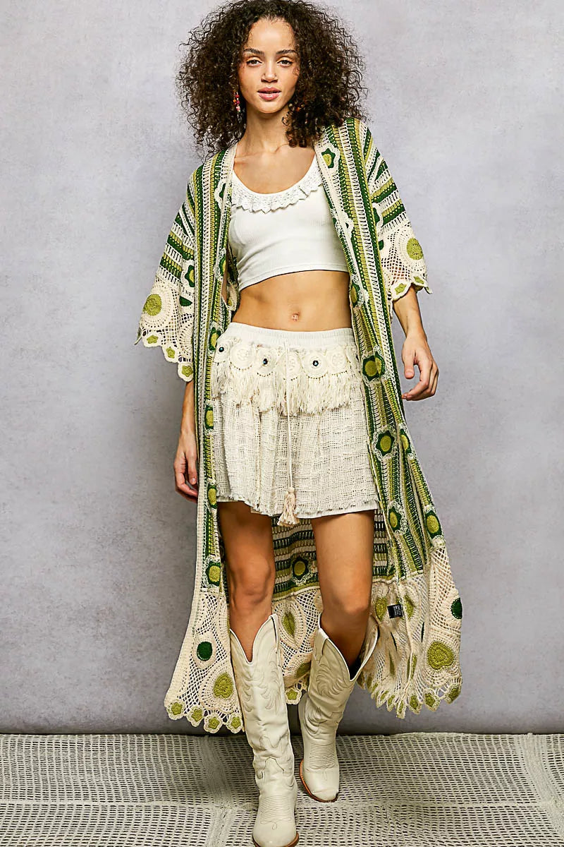 POL Crochet Longline Cardigan Green Multi Striped and Floral Pattern f7ad6fca-e5de-4ca9-9258-08985ccb9370-Max-Origin Trendsi