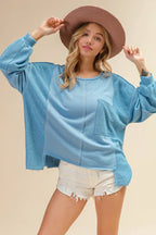 BiBi Women's Sweatshirt Oversized Pocket Front Blue Long Sleeve Top f7b3af0e13f241c980047dc4b7e9eb24-Max-Origin Trendsi
