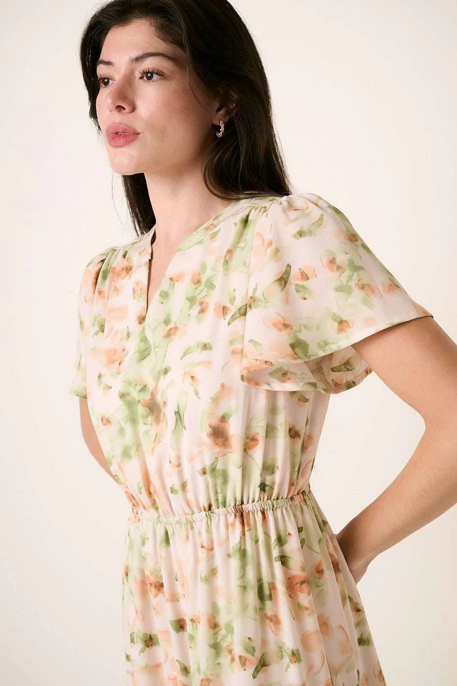 Mittoshop Maxi Dress Flower Print Flutter Sleeve V Slit Smocked f7b96ee332ef42e7b37161470d50bca7-Max-Origin Trendsi