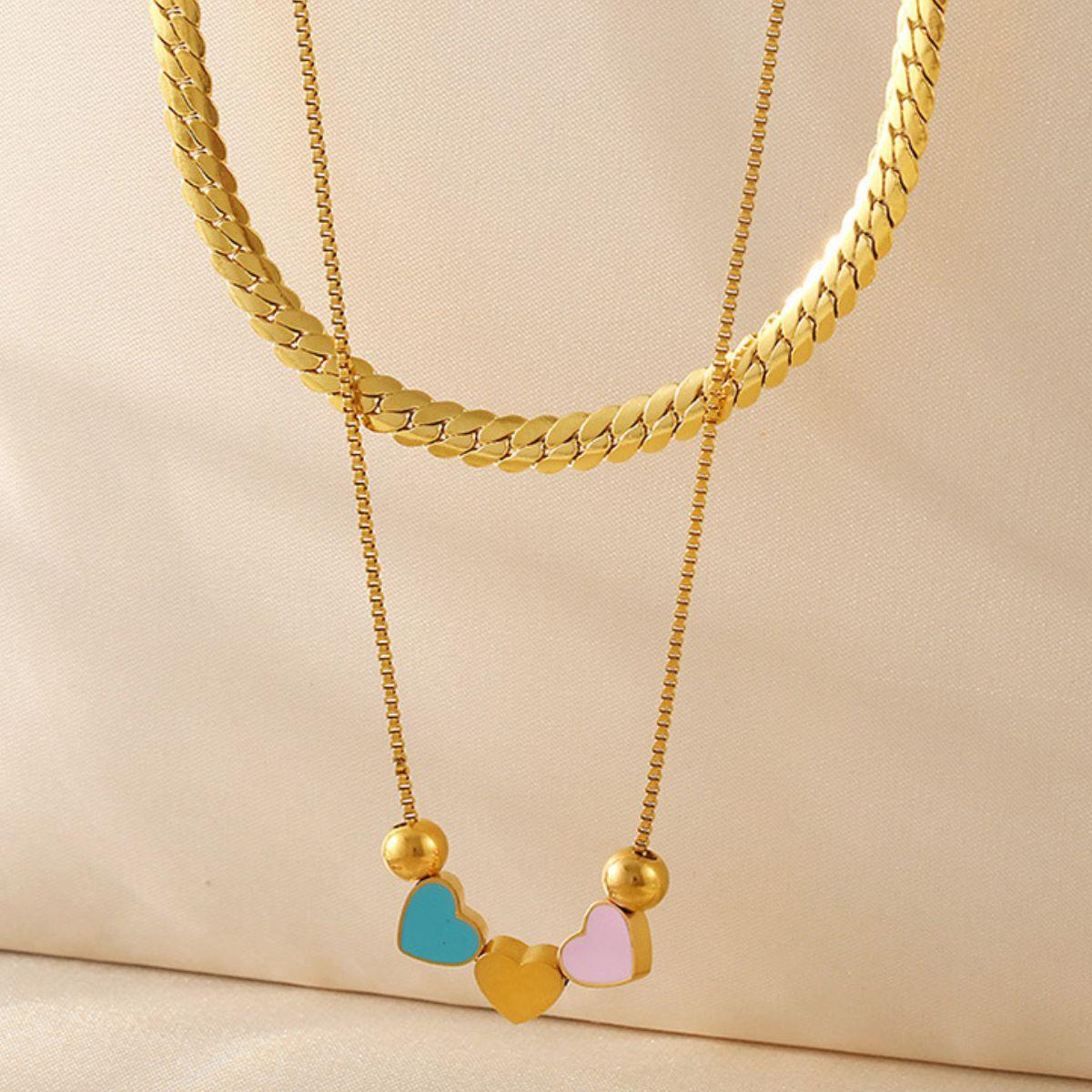18K Gold-Plated Heart Necklace Chain Double Layered Drip Oil f7c01f14-dcbb-491e-b3ff-72e7bd59fce9-Max Trendsi