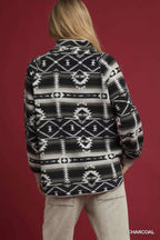 Umgee Womens Sweater Black Aztec Print Sherpa High Neck Snap Pullover f7c12912-a7c2-4169-8608-d7f5e6fd31d2-Max-Origin Trendsi