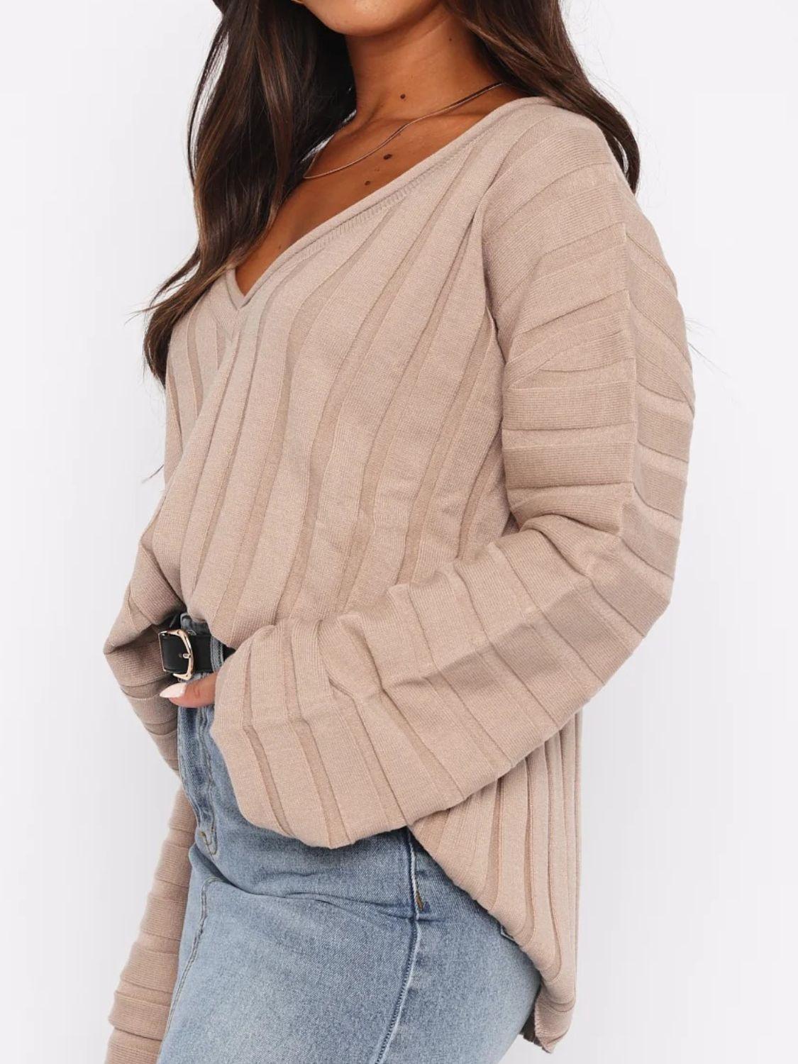 V-Neck Sweater Dropped Shoulder Long Sleeve One Size f7c9a25d-a85e-4868-ba8a-ddffeca1db8d-Max Trendsi
