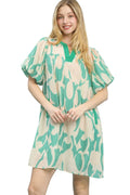 Umgee Abstract Print Puff Sleeve Shift Dress