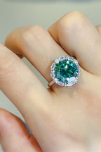 Silver Ring 5 Carat Moissanite Dark Green Round Stone 925 Sterling Jewelry Dark Green f7e6644e-bb4d-4534-af27-d2e894f702a7-Max Trendsi