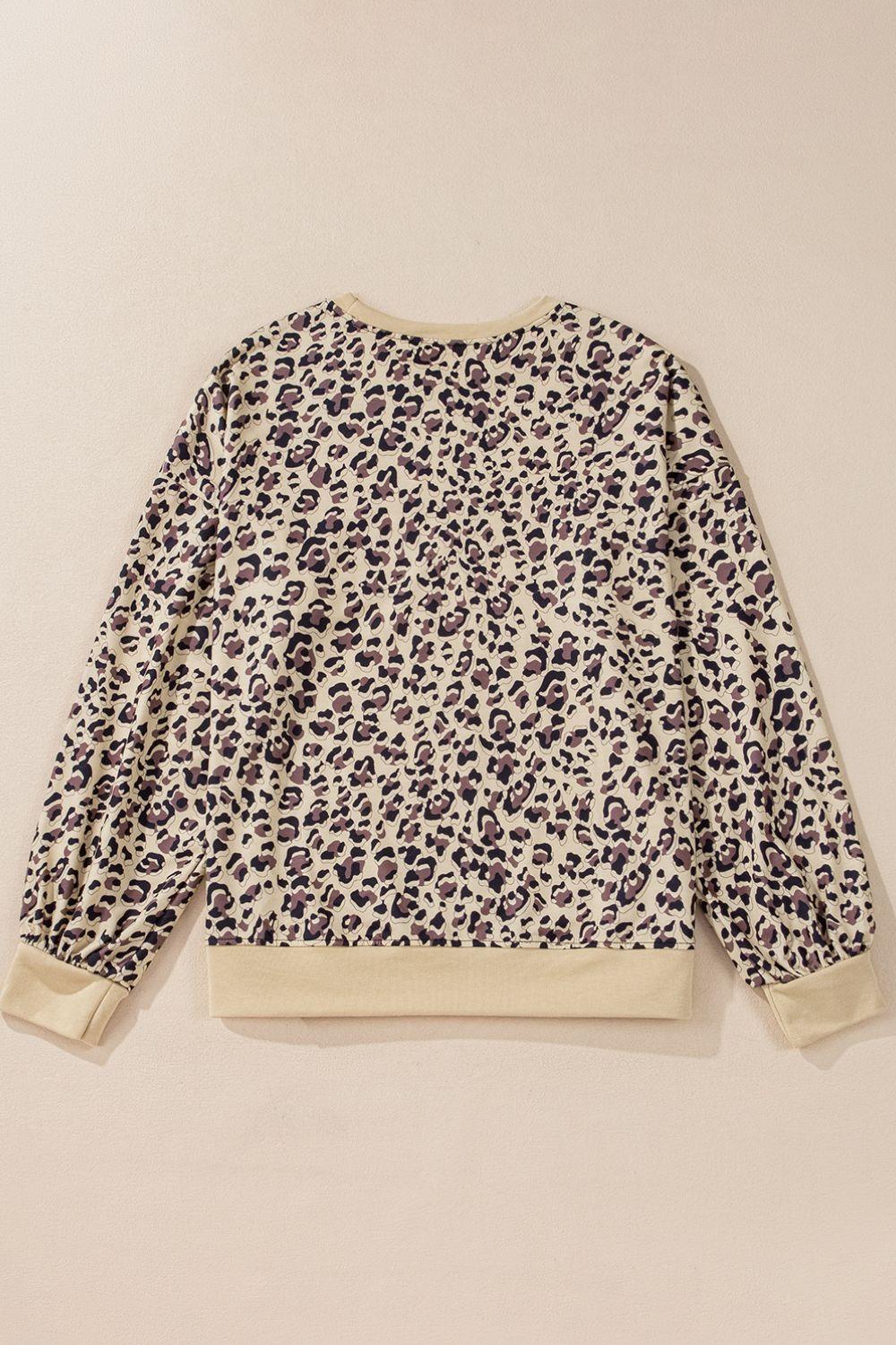 Leopard Sweatshirt Women's Oversized Long Sleeve Round Neck Side Slit Pullover