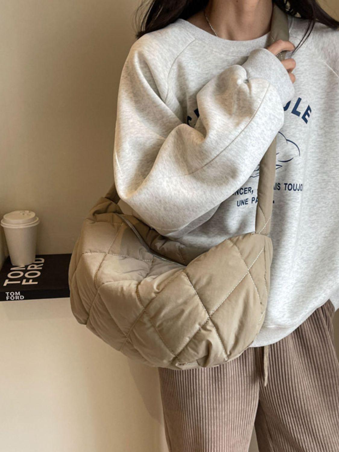 Quilted Polyester Large Crossbody Bag Zipper Hobo Handbags f80e18b5-b681-431f-8490-5aad9e5d1120-Max Trendsi