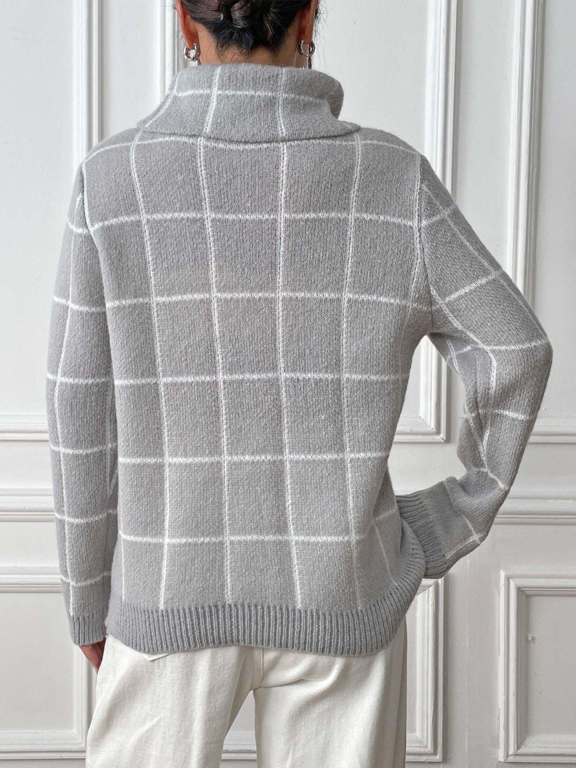 Heart Plaid Sweater Turtleneck Long Sleeve Casual Knitwear f826fa25-2a92-4e48-86d7-d9ee295c624c-Max Trendsi