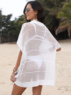 Cover-Up Dress Hollow Out Collared Neck Short Sleeve Sheer Openwork f82e7e7b-b975-4715-a649-dbc391f5faae-Max Trendsi