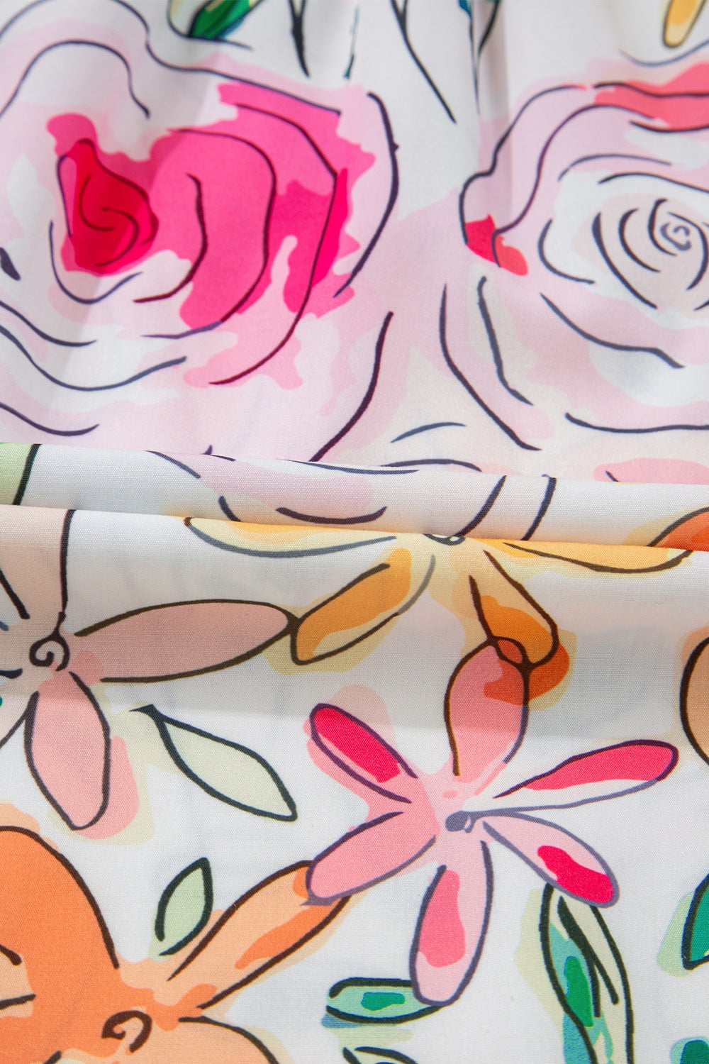 Floral Blouse Striped Yoke Frilled Tie Neck Short Puff Sleeve Top f8365a9c-a33a-439b-a516-0759ec2a9969-Max Trendsi