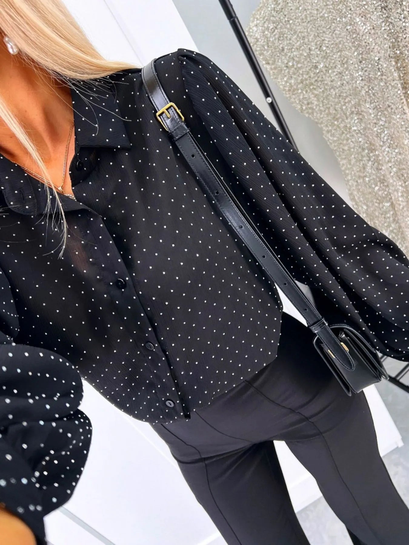 Women's Shirt Polka Dot Blouse Long Sleeve Single Breasted Top f83dd704-550b-4d98-a0b2-473a4a0b3d0b-Max-Origin Trendsi