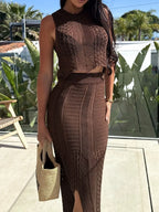 Crop Top and Slit Skirt Outfit Set Openwork Knit Round Neck Summer 2 Pcs f844a02c-280d-44dc-ae13-2968110d64f5-Max-Origin Trendsi