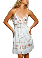 POL Floral Embroidered Tassel Mini Cami Dress with Smocked Waistband