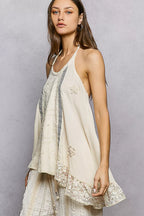 POL Blouse Beige Lace Ruffle Halter Neck Double Gauze Top with Crochet Patch f8735c4c-8c78-4e65-9c4c-9fb983aa5371-Max-Origin Trendsi