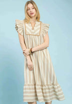 Umgee Stripe Ruffle Sleeve Tiered Midi Dress TAUPE f877395b-099f-4bbc-ae11-5bf4a16f2098-Max-Origin Trendsi