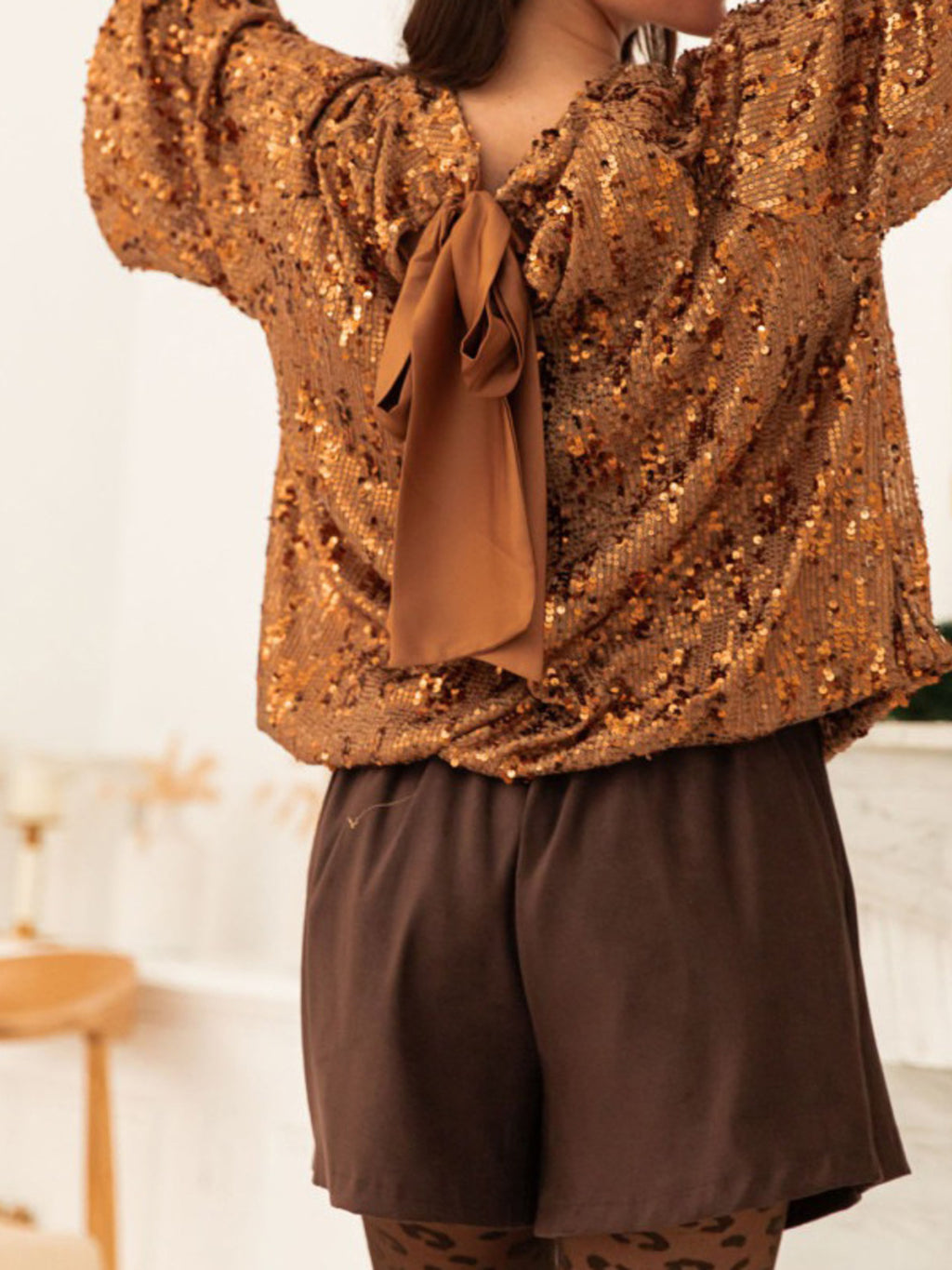 Sequin Embellished Tie-Back Blouse