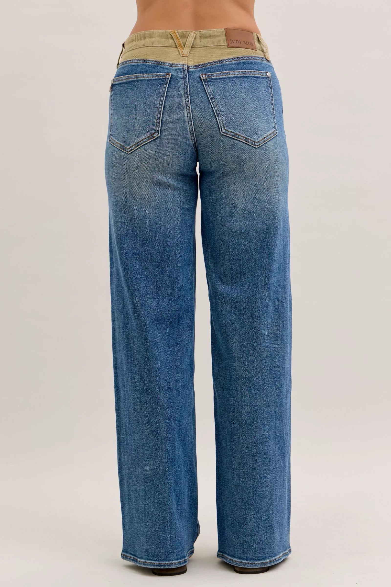 Judy Blue Straight Jeans MR Column with Corduroy Waist Medium Wash f8855849-e92c-4ac5-a962-fb0494d71657-Max-Origin Trendsi