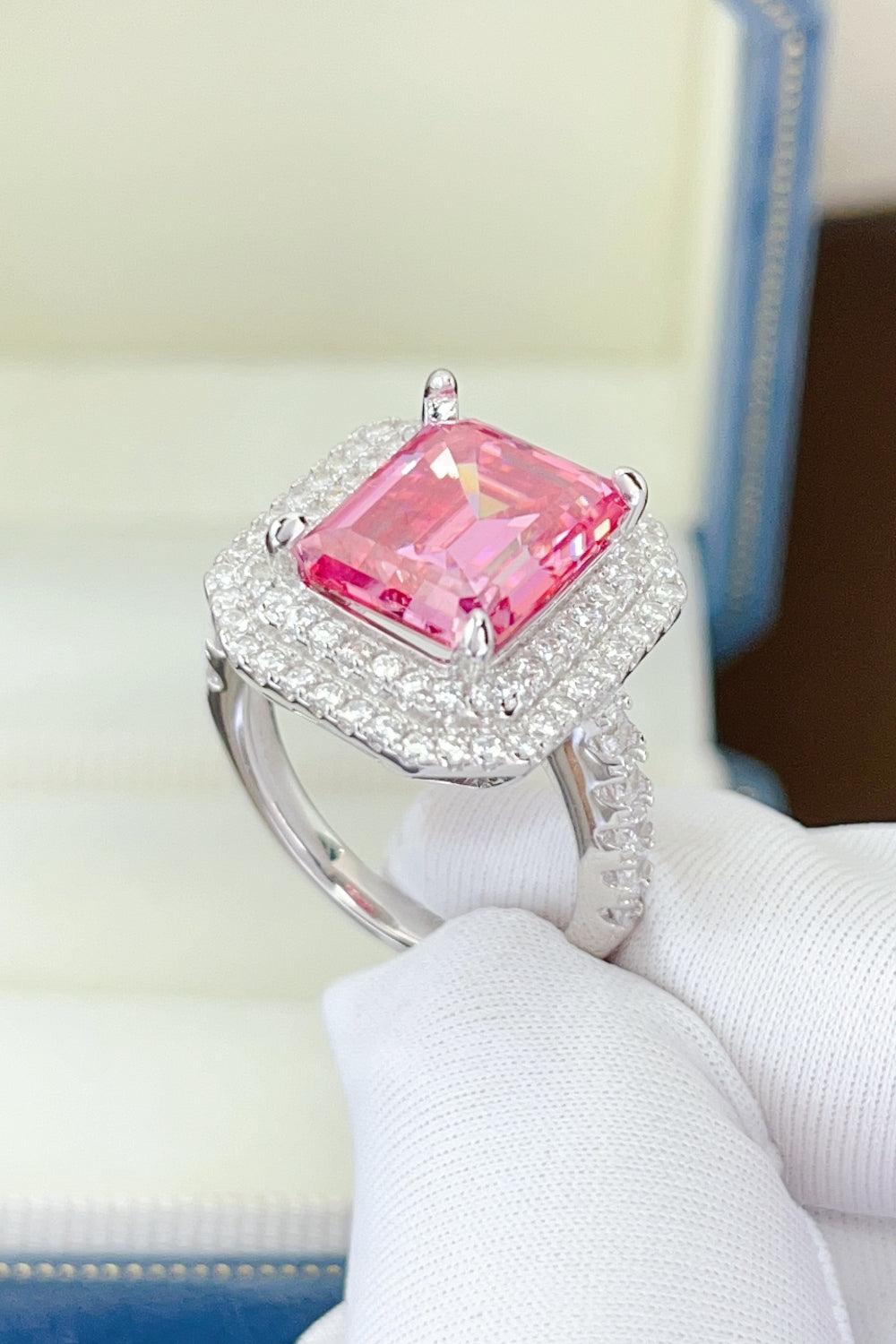 Silver Ring 2 Carat Moissanite Hot Pink Square Stone Sterling Platinum-plated Hot Pink f8885add-ee20-453c-98f0-e343e96c07e1-Max Trendsi