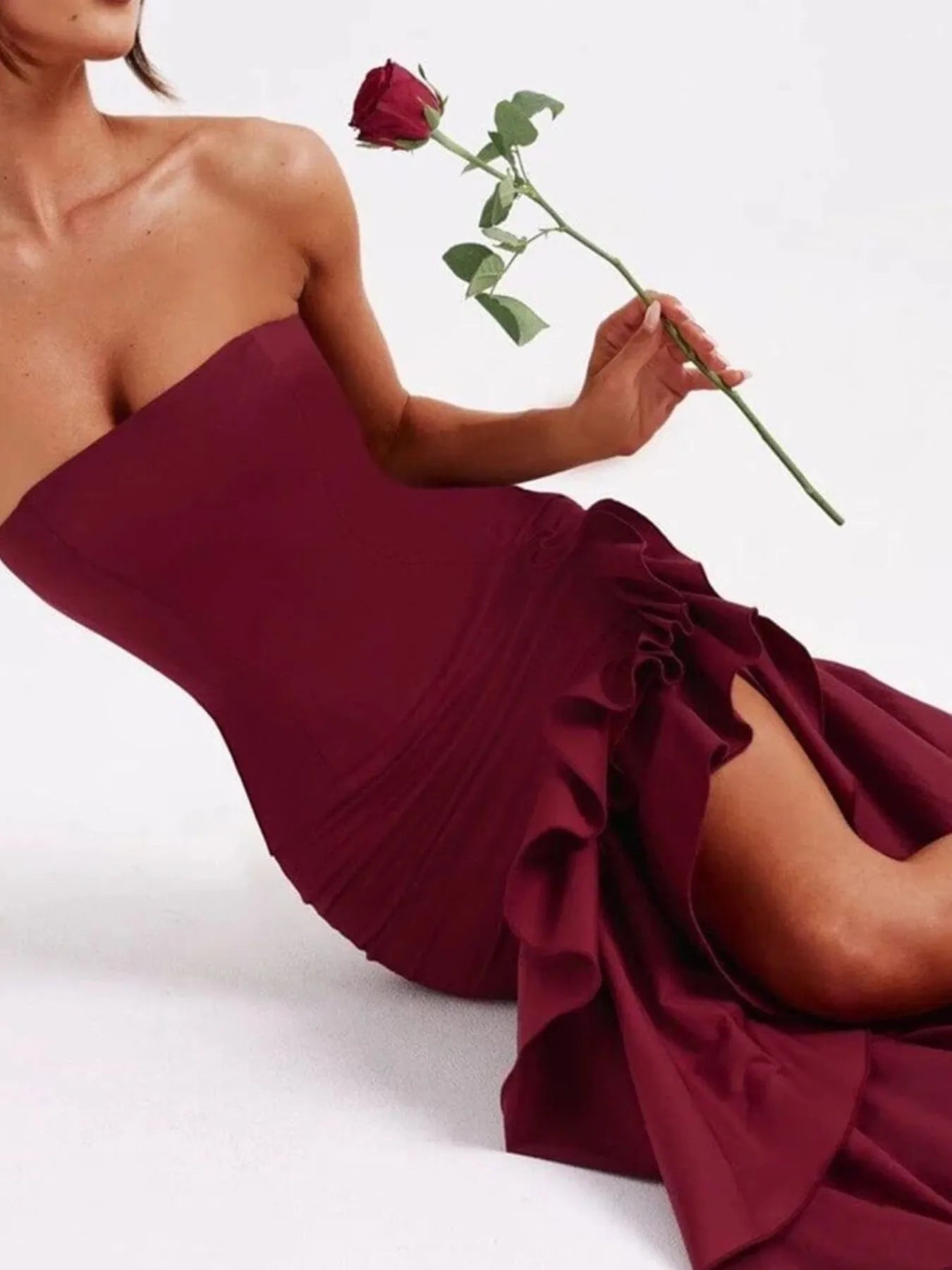 Bodycon Dress Strapless Ruffle Split High-Low Tiered Party Dresses f8990478-c8d8-44b4-84fa-d86a7857dcf6-Max-Origin Trendsi