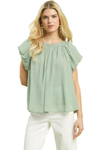 Umgee Crinkle Flutter Sleeve Peasant Top