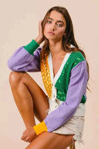 BiBi Sequin Sweater Cardigan Mardi Gras Color Block Buttoned Long Sleeve f8a7fa8cee2741429adca7b793048895-Max-Origin Trendsi