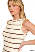 Zenana Knit Tank Top Brown Stripe Round Neck Sleeveless f8aea2d8444f4a36b4dc109885fb3ac7-Max-Origin Trendsi