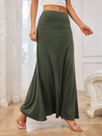 Maxi Skirt Solid Elastic Waist Soft Basic Style f8b2f681-7bff-43f9-8b86-f2b95dc40c73-Max Trendsi