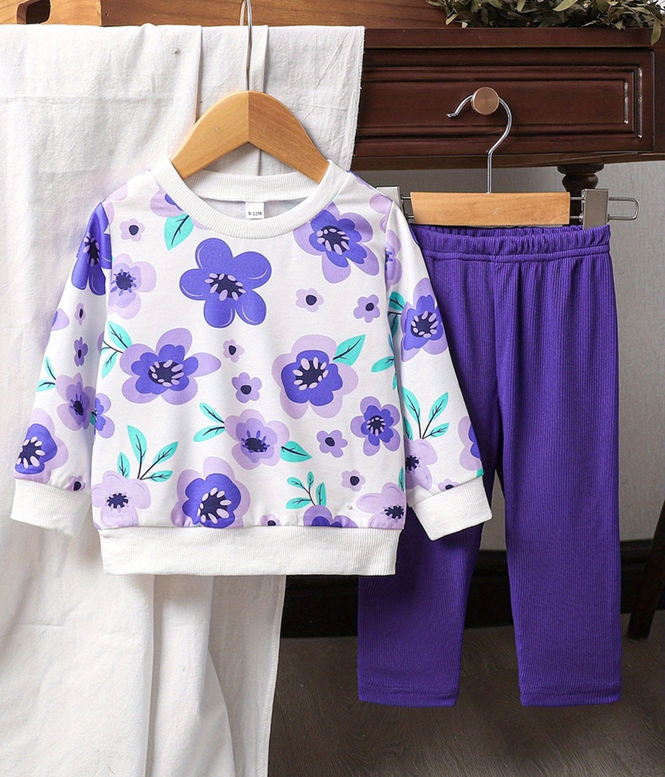 Children's Floral Print Long Sleeve Top and Pants Set