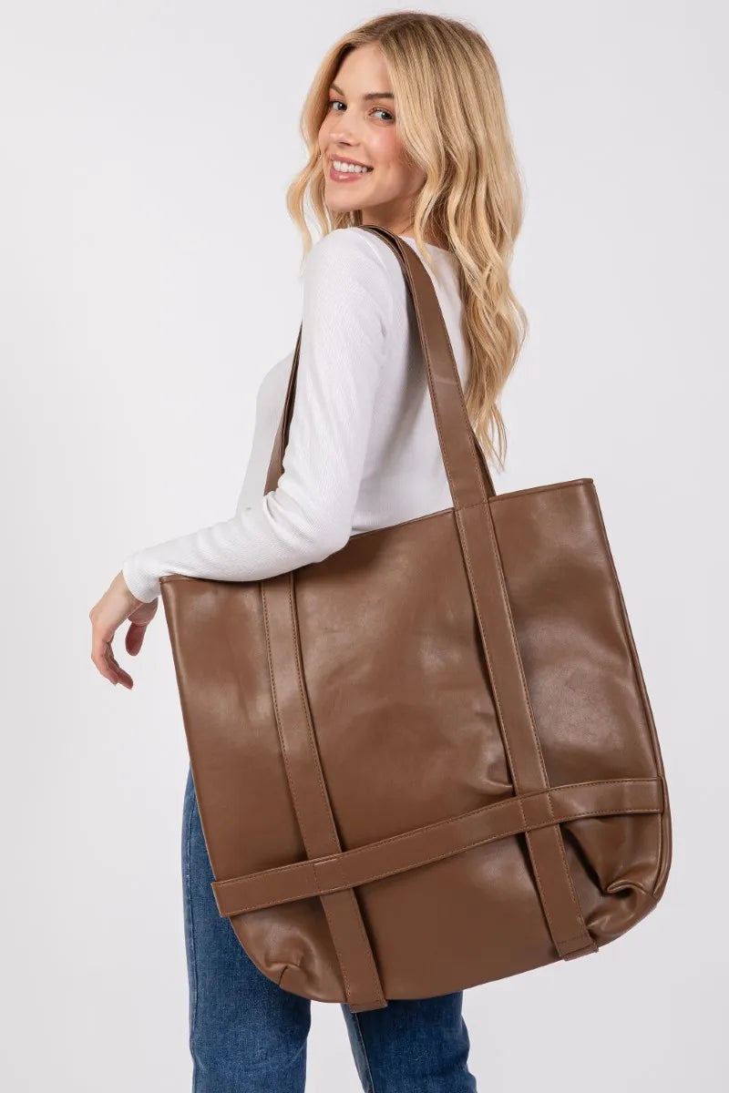 Extra Large Tote Bag Fame Hat Carrier Brown Pu Leather Oversized Handbag Brown One Size f8da872340a74a34b5ac1475485cc57c-Max-Origin Trendsi