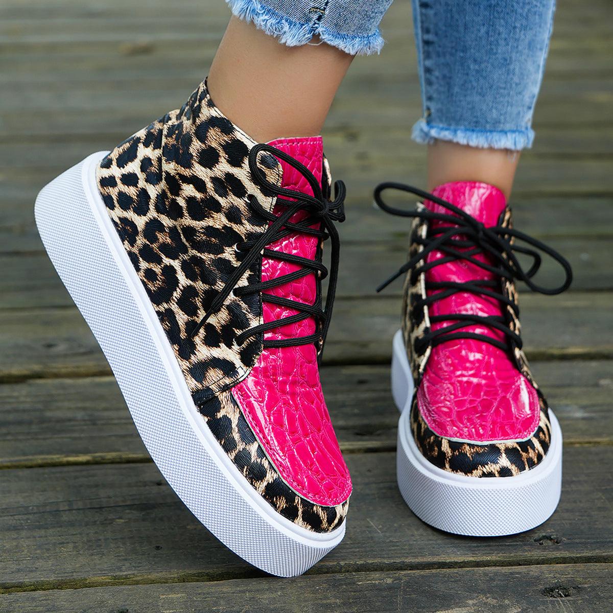Leopard Platform Sneakers PU Leather Shoes Hot Pink f8dd9dbb-f62b-4101-bded-113885bde63e-Max Trendsi