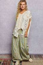 POL Asymmetrical V-Neck Short Sleeve Lace Top