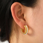 C-Hoop Earrings Stainless Steel Pearl Beaded 18K gold-plated Jewelry Gold One Size f8ecd321-1cfe-4603-a794-4486760ca6e2-Max Trendsi