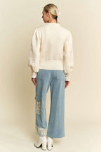 Davi & Dani USA Wide Leg Jeans Lace Applique Light Washed Denim Pants f8ee58c2-a278-4d70-bc2f-3fcf4847be6f-Max Trendsi
